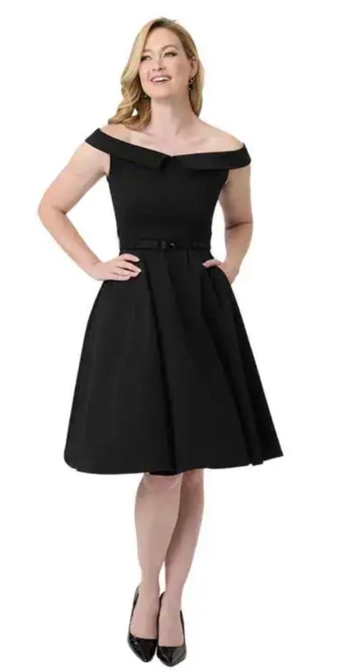Unique Vintage Black Off The Shoulder Swing Dress 2X NWT